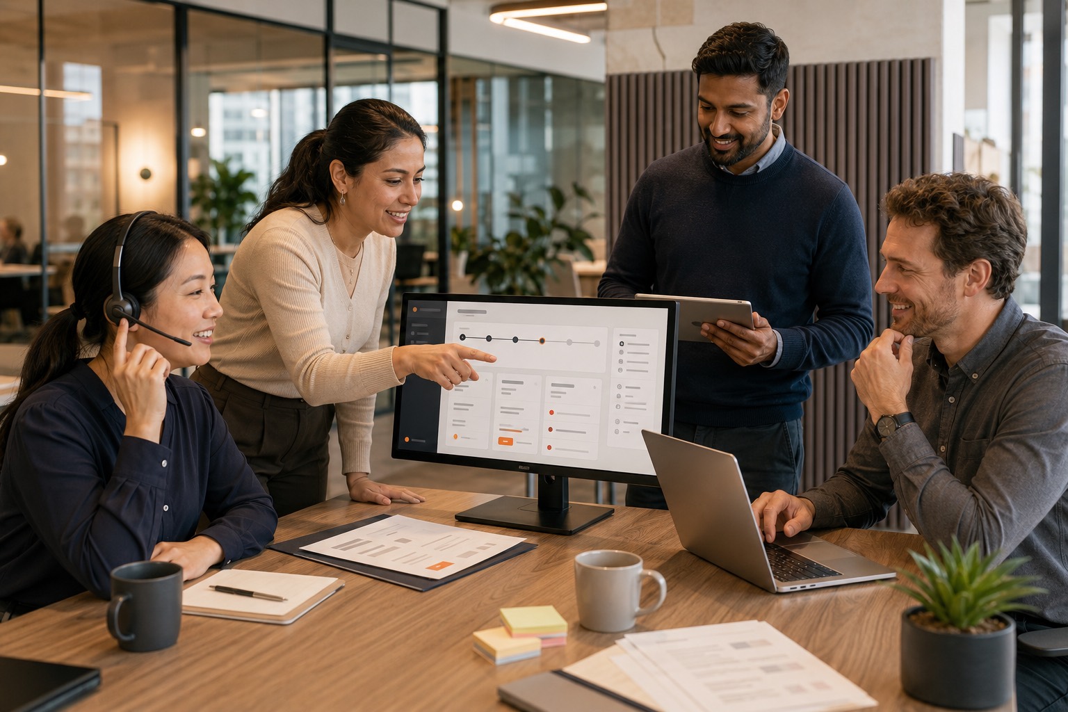 Freight operations team reviewing a connected shipment workflow on screen, with quotations, documents, and tracking updates maintained in one system